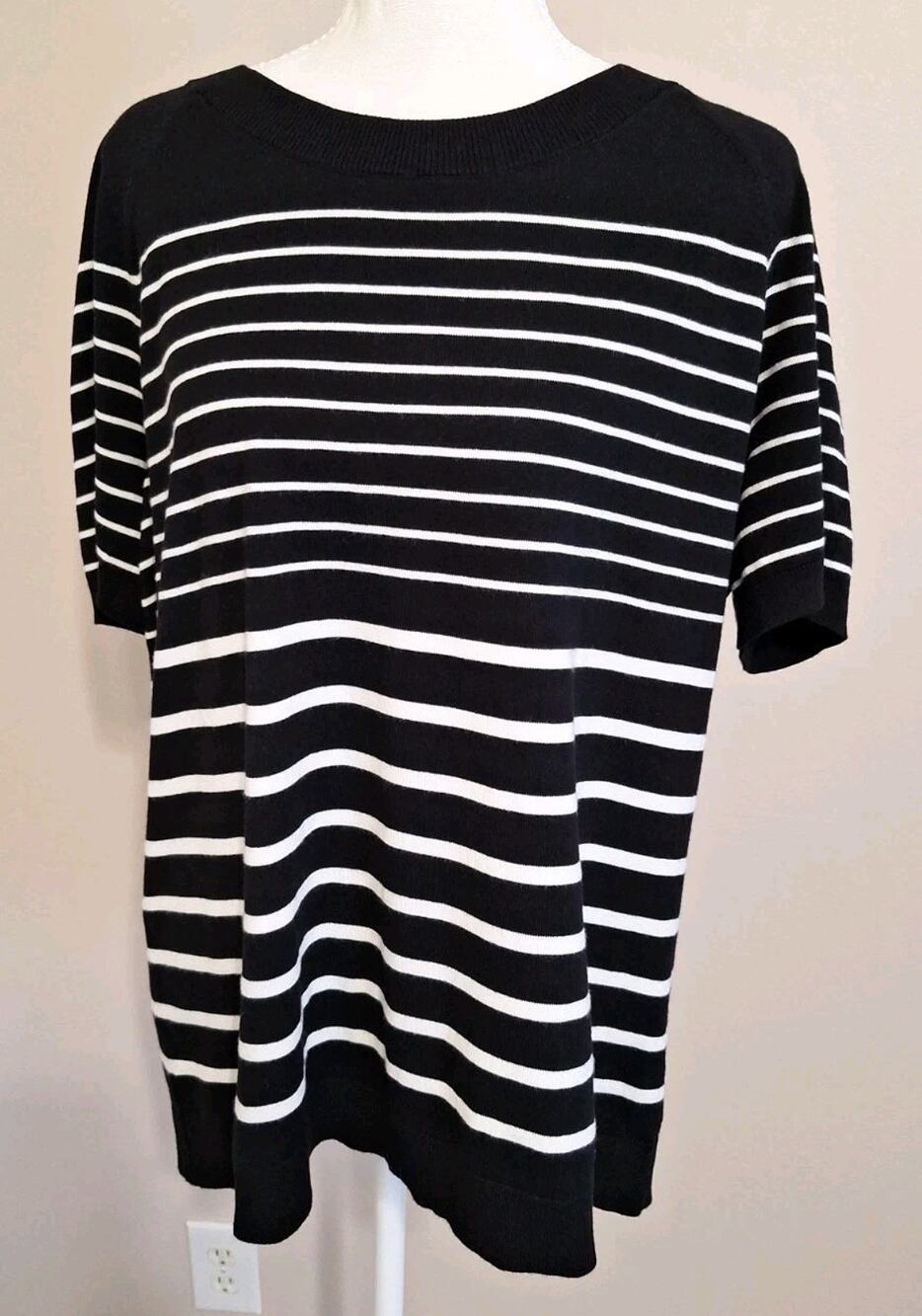 NWOT Talbots Women’s Black White Striped Short Sleeves Sweater Top Cotton Sz 1X
